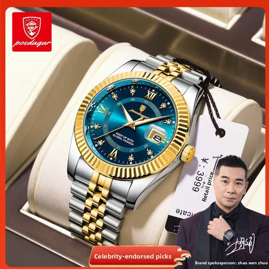 Luxury Calendar Mens Watch Stainless Steel Band