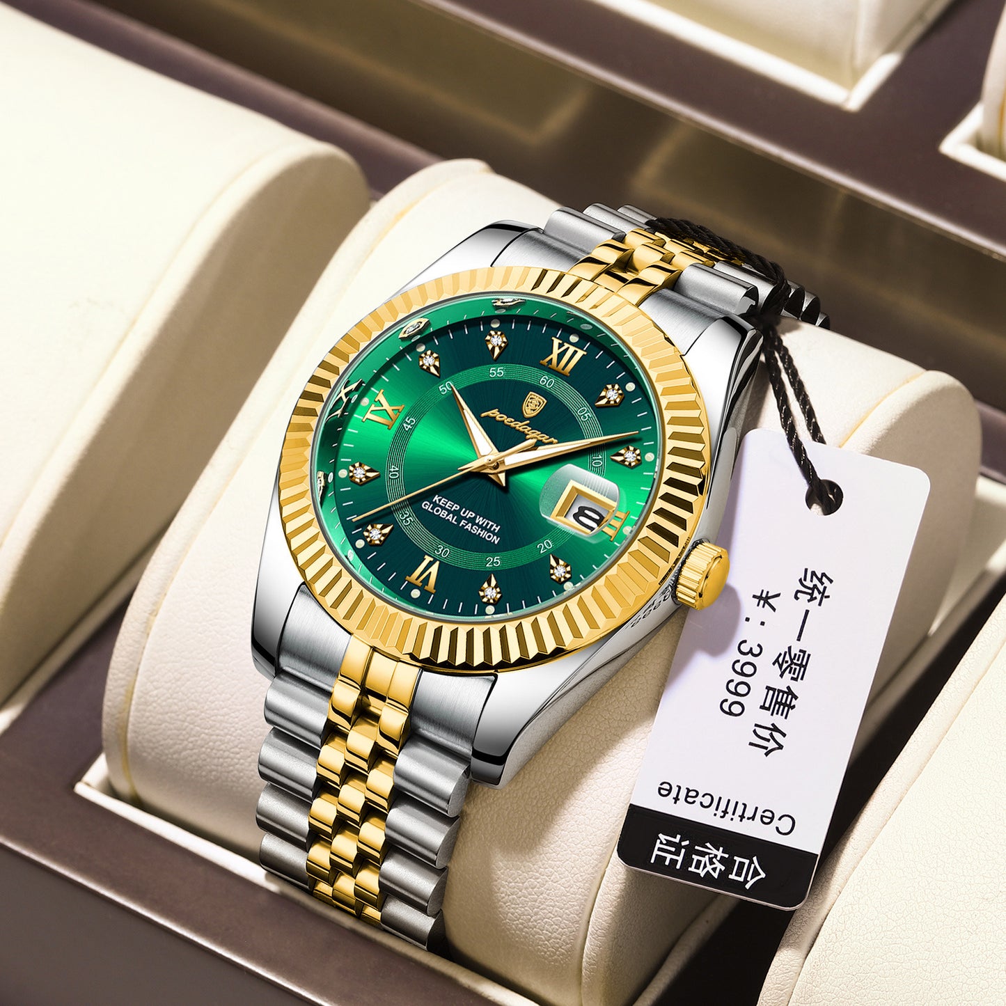 Luxury Calendar Mens Watch Stainless Steel Band