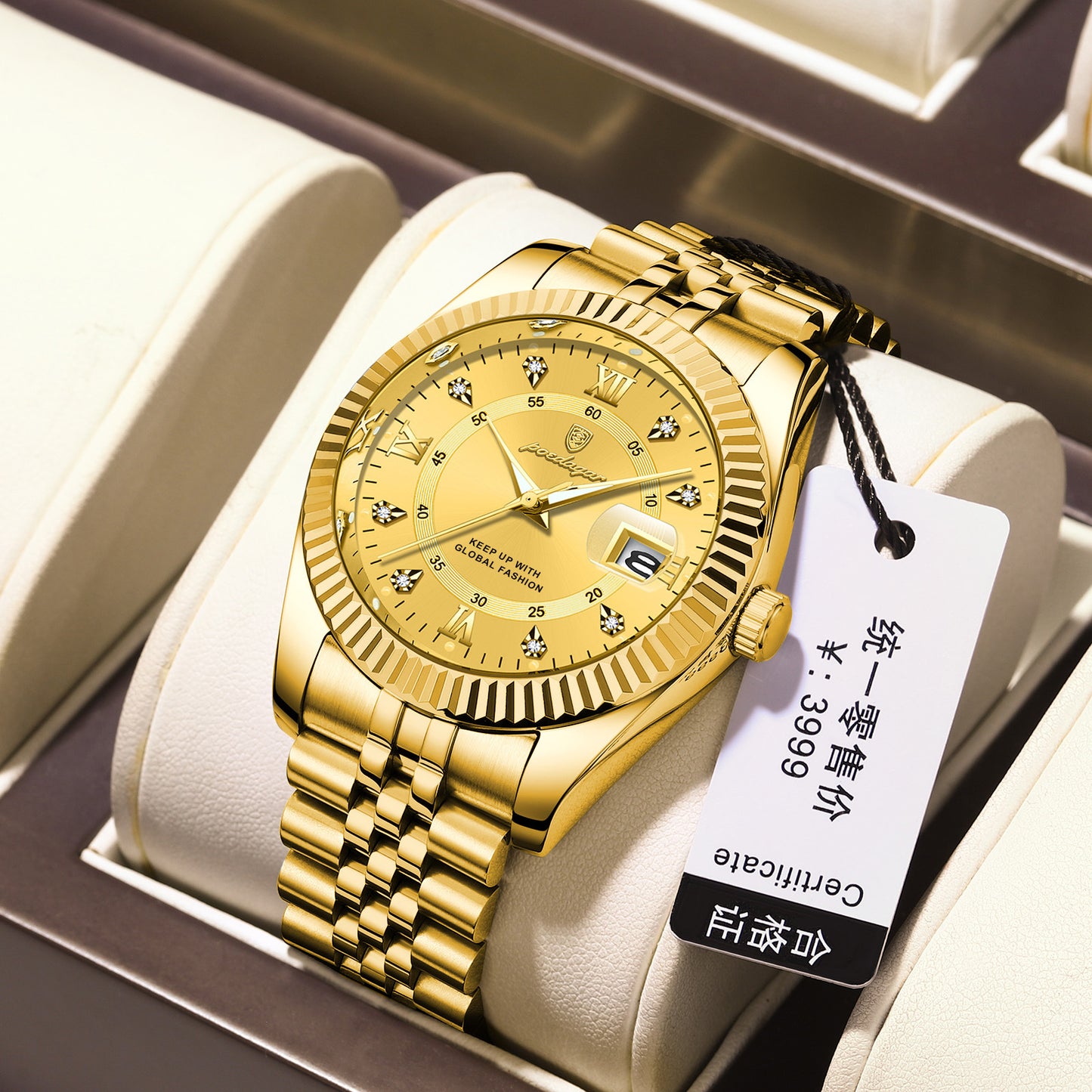 Luxury Calendar Mens Watch Stainless Steel Band