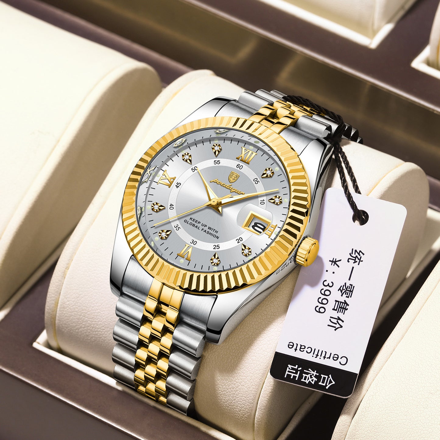 Luxury Calendar Mens Watch Stainless Steel Band