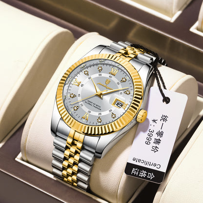 Luxury Calendar Mens Watch Stainless Steel Band